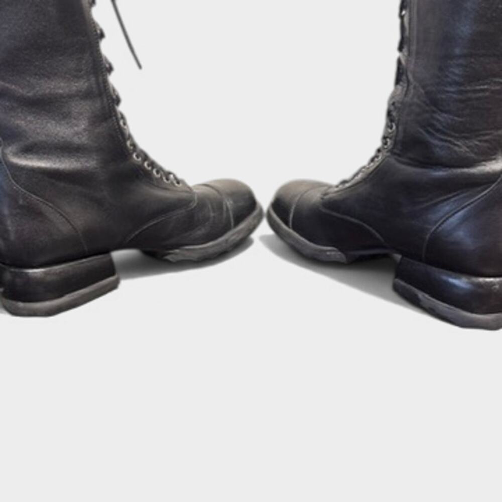 John Fluevog Skiprope Tall Black Leather Boots Retail Military Inspired $895 - Picture 6 of 9